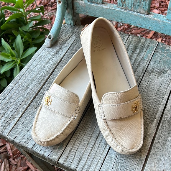 TORY BURCH Ladies 8.5 Kira Driver Cream Tumbled Leather Moccasin Flats